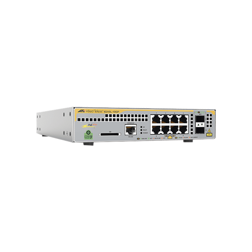 Switch Industrial-Lite PoE+ administrable capa 2 de 8 Puertos 10/100/1000 Mbps + 2 puertos SFP, 124 W