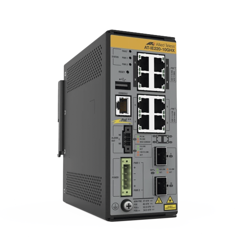 8x 10/100/1000T, 2x 1G/10G SFP+, Industrial Ethernet, Layer 2+ Switch, PoE++ (TAA)