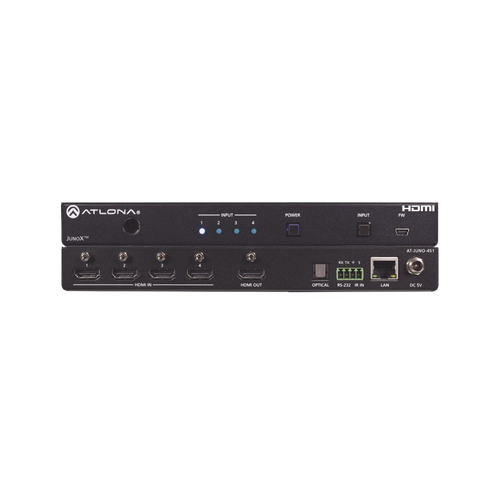 Atlona JunoX™ Switch HDMI 4K UHD HDR 4x1 / Conmutación Automática, Compatible HDCP 2.2, Funciones de Gestión EDID, Canal ARC y Salida TOSLINK.