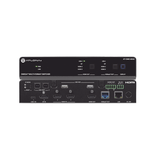 OMEGA Switch Matriz 4x2 de AV Multiformato con Entradas HDMI, USB-C y Display Port / Salidas HDMI y  HDBaseT / para Videoconferencia y Presentaciones