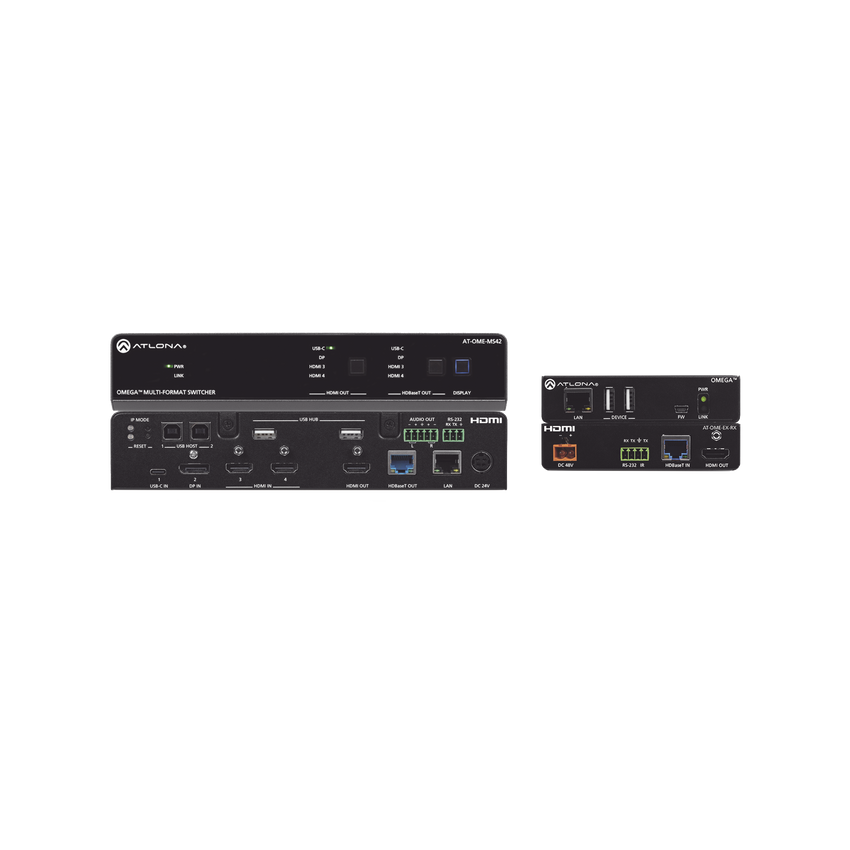 OMEGA 4X2 4K/UHD MULTIFORMAT MATRIX SWITCHER TX/RX KIT ;  WITH HDMI ;  USB-C ;  DISPLA