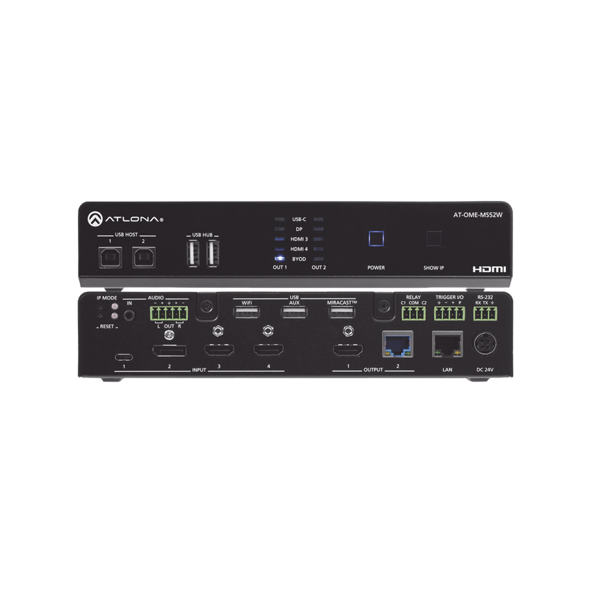 OMEGA 5X2 4K/UHD MULTIFORMAT MATRIX SWITCHER, WITH WIRELESS CASTING ,HDMI, USB-C, DISPLAY PORT, AND USB PASS THROUGH OVER HDBASET FOR EUROPE