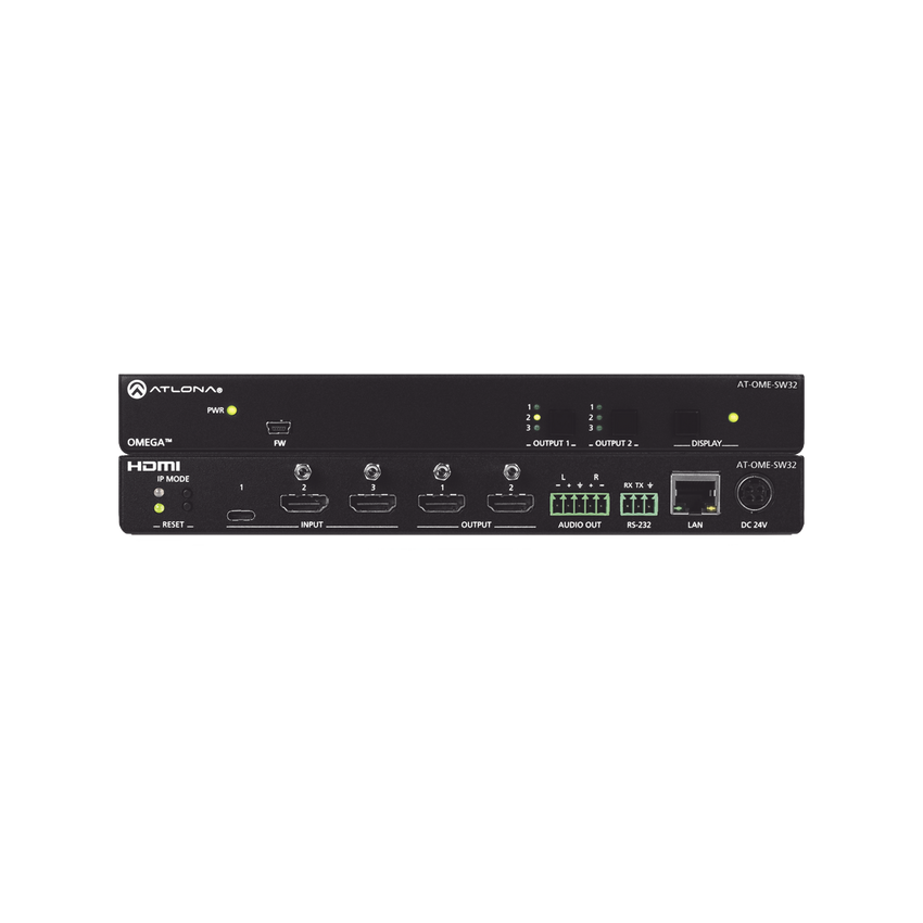 OMEGA MATRIX SWITCHER WITH 2X HDMI AND 1X USB-C AND 2X HDMI OUTPUTS.