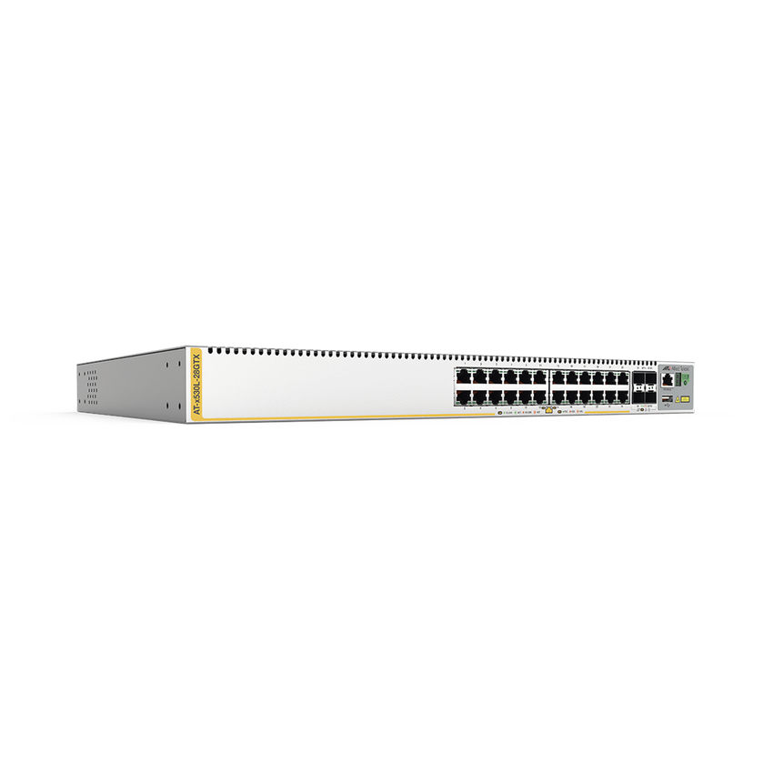 Switch inteligente de distribución o core, Stackeable, Capa 3, 24 x 1000 Mbps + 4 x SFP+ 10 G, Doble fuente de alimentación redundante