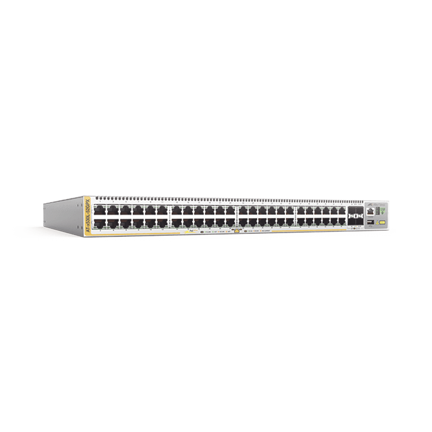 Switch PoE+ Stackeable Capa 3, 48 puertos 10/100/1000 Mbps + 4 puertos SFP+ 10 G, hasta 740 W, fuente redundante