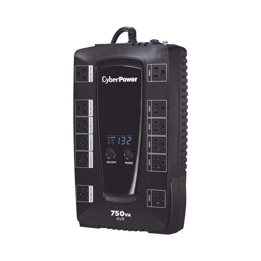 UPS de 750 VA/450 W, Topología Línea Interactiva, Entrada 120 Vca NEMA 5-15P, Tipo Gabinete Compacto, Con 12 Tomas NEMA 5-15R