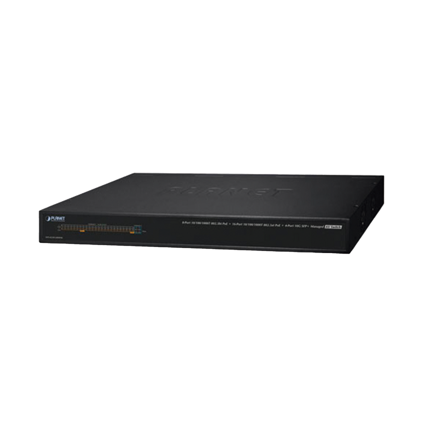 Switch AV Profesional para Integraciones Audiovisuales, , 8 Puertos PoE Gigabit 802.3bt, 16 Puertos PoE Gigabit 802.3at, 4 Puertos SFP 10 G, Hasta 450 W de Potencia