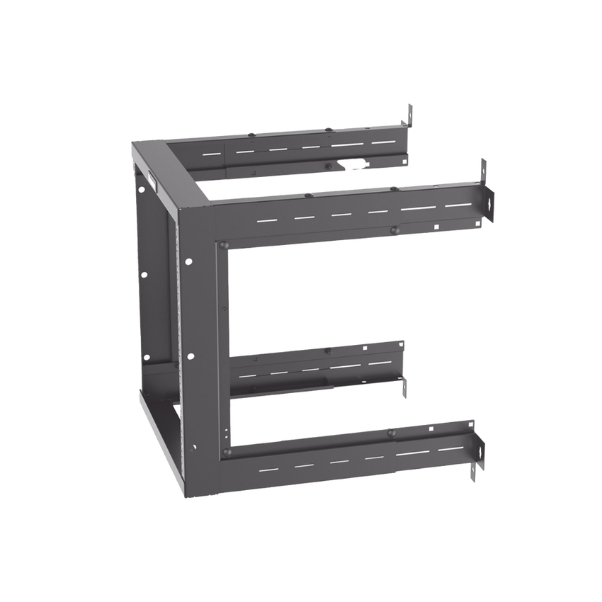 Rack PanZone® de Montaje en Pared, de 19in, Profundidad Ajustable, Rieles Numerados y Roscados #12-24, 12 UR, Color Negro