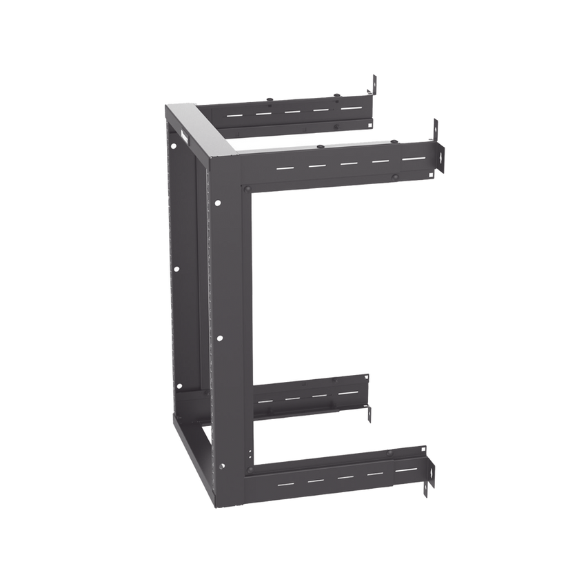 Rack PanZone® de Montaje en Pared, de 19in, Profundidad Ajustable, Rieles Numerados y Roscados #12-24, 18 UR, Color Negro