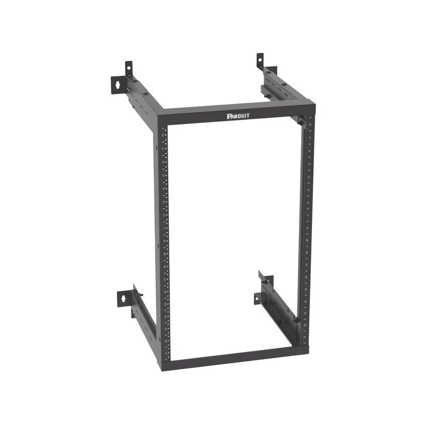 Rack PanZone® de Montaje en Pared, de 19in, Profundidad Ajustable, Rieles Numerados y Roscados #12-24, 18 UR, Color Negro