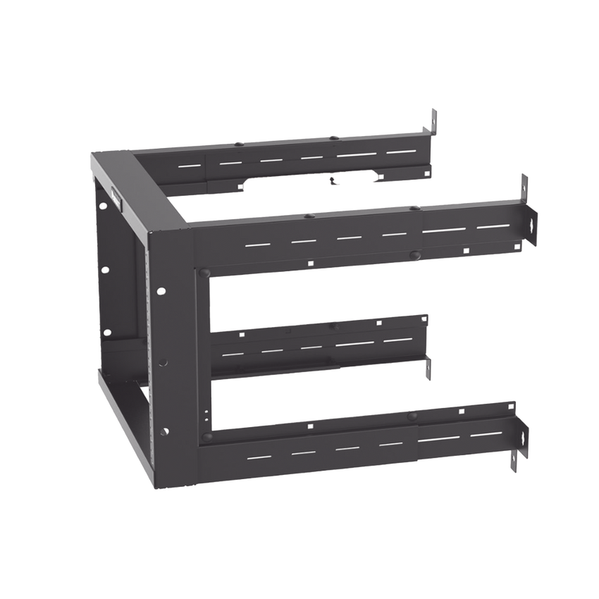 Rack PanZone® de Montaje en Pared, de 19in, Profundidad Ajustable, Rieles Numerados y Roscados #12-24, 9 UR, Color Negro