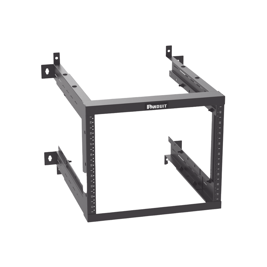 Rack PanZone® de Montaje en Pared, de 19in, Profundidad Ajustable, Rieles Numerados y Roscados #12-24, 9 UR, Color Negro