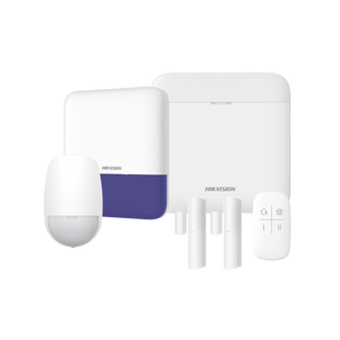 (AX PRO) KIT de Alarma AX PRO / Incluye: 1 Hub con bateria de respaldo / 1 Sensores PIR / 2 Contactos Magnéticos / 1 Control Remoto / 1 Sirena Inalambrica Exterior / WiFi / Compatible con Hik-Connect P2P
