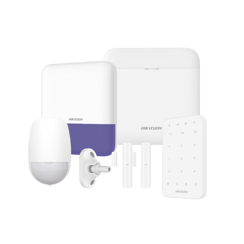 (AX PRO) KIT de Alarma AX PRO / Incluye: 1 Hub con bateria de respaldo / 1 Sensores PIR / 1 Montaje Universal para PIR / 2 Contactos Magnéticos / 1 Teclado / 1 Sirena Inalambrica Exterior / WiFi / Compatible con Hik-Connect P2P