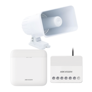 (AXPRO) KIT de alarma AX PRO con sirena cableada 30W / Incluye: 1 Hub con Batería de respaldo / 1 Sirena Cableada de 30 Watts IP65 / 1 Relevador Inalámbrico 0 a 36 VCC / Compatible con Hik-Connect P2P
