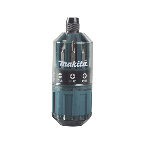 Desarmador Makita Con 18 Puntas intercambiables Tipo: Ph 2, Pz 1, Pz 2, Pz 3, SI 4, SI 5, SI 6.