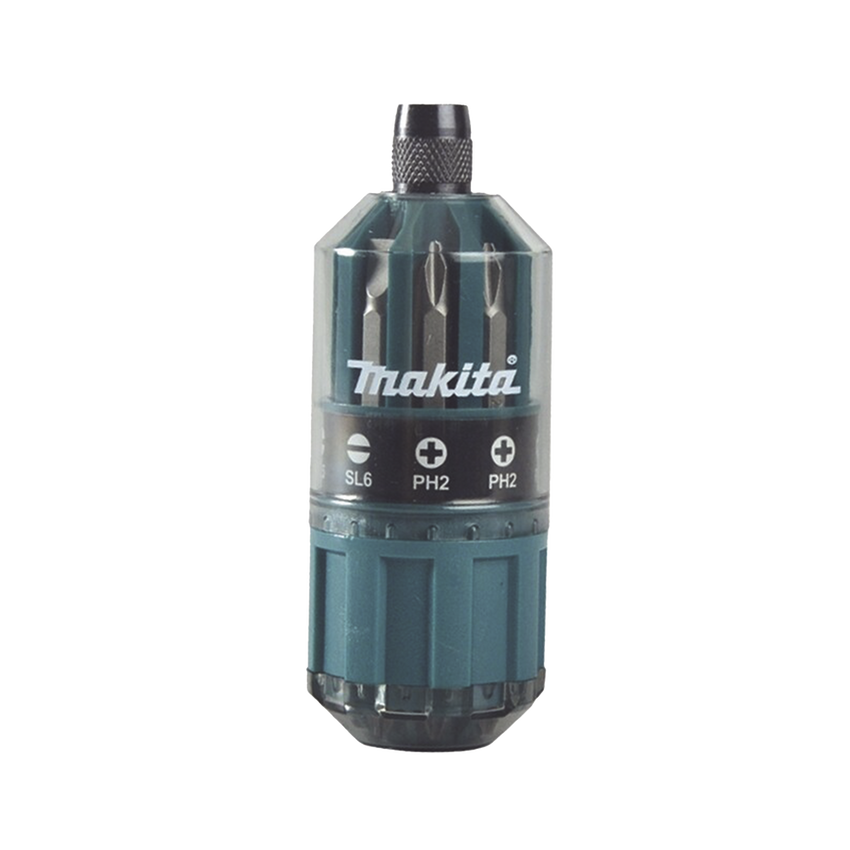 Desarmador Makita Con 18 Puntas intercambiables Tipo: Ph 2, Pz 1, Pz 2, Pz 3, SI 4, SI 5, SI 6.