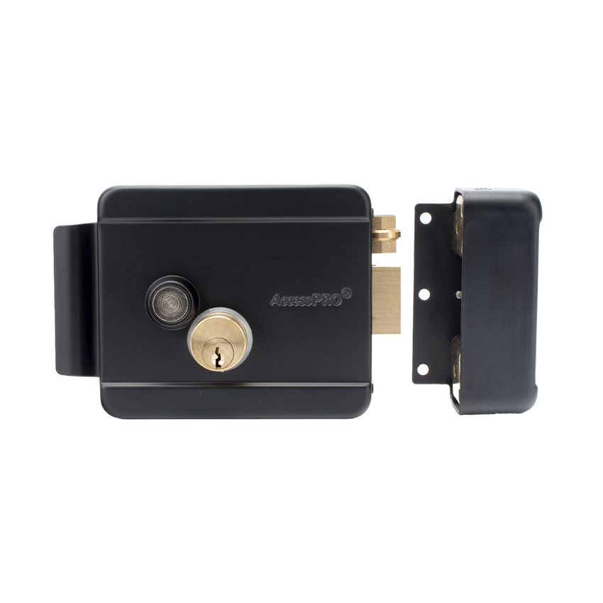 Cerradura Eléctrica con Botón de Salida / Incluye Llave  / Exterior / Derecha / Color Negro