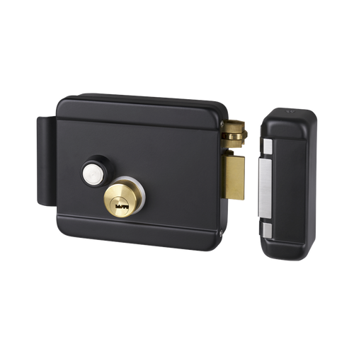 Cerradura Eléctrica con Botón de Salida / Incluye Llave  / Exterior / Derecha / Color Negro