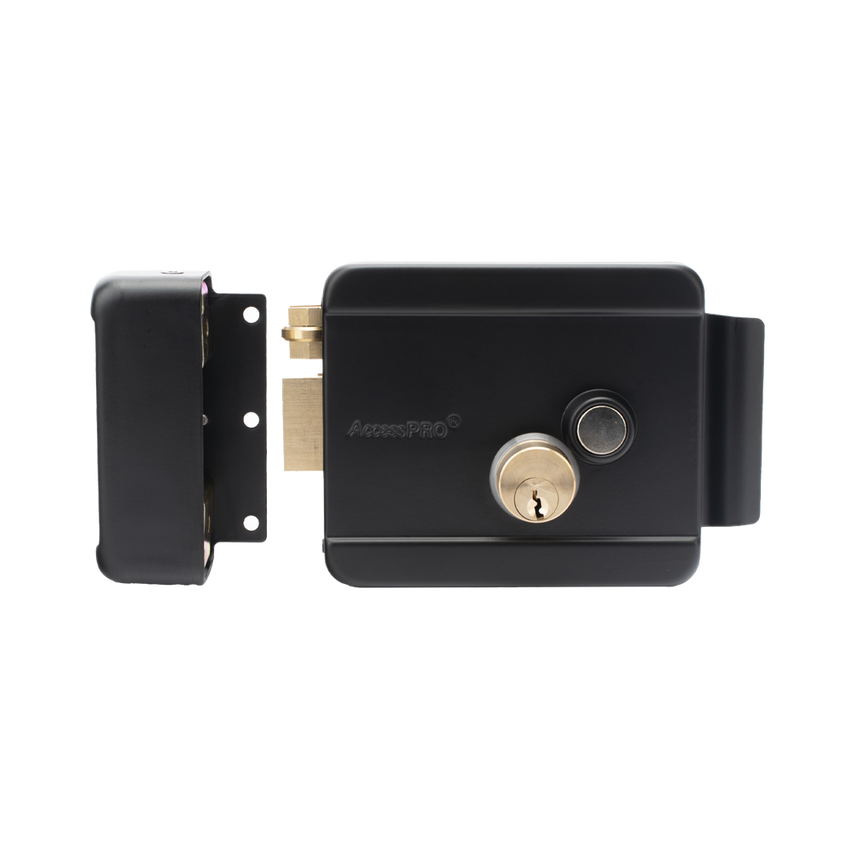 Cerradura Eléctrica con Botón de Salida / Incluye Llave  / Exterior / Izquierda / Color Negro