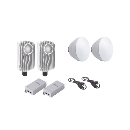 Kit de 2 radios C6X con 2 antenas de (16 dBi), rango de frecuencia extendida (5.1 a 6.4 GHz),  incluye inyector POE, cable de alimentación y 2 FLEXIMOUNT-XL para alineación