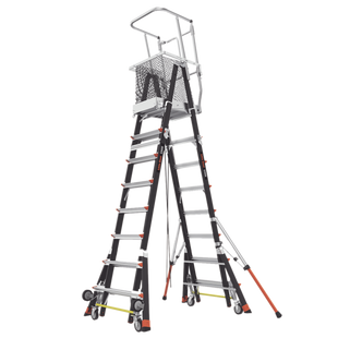 Escalera de Fibra de Vidrio con Jaula y Peldaños de Aluminio de 8'-14' (2.44 - 4.27 m). Sin Ajuste en Ruedas (RATCHET™ Leveler) (SKU:18515-240).