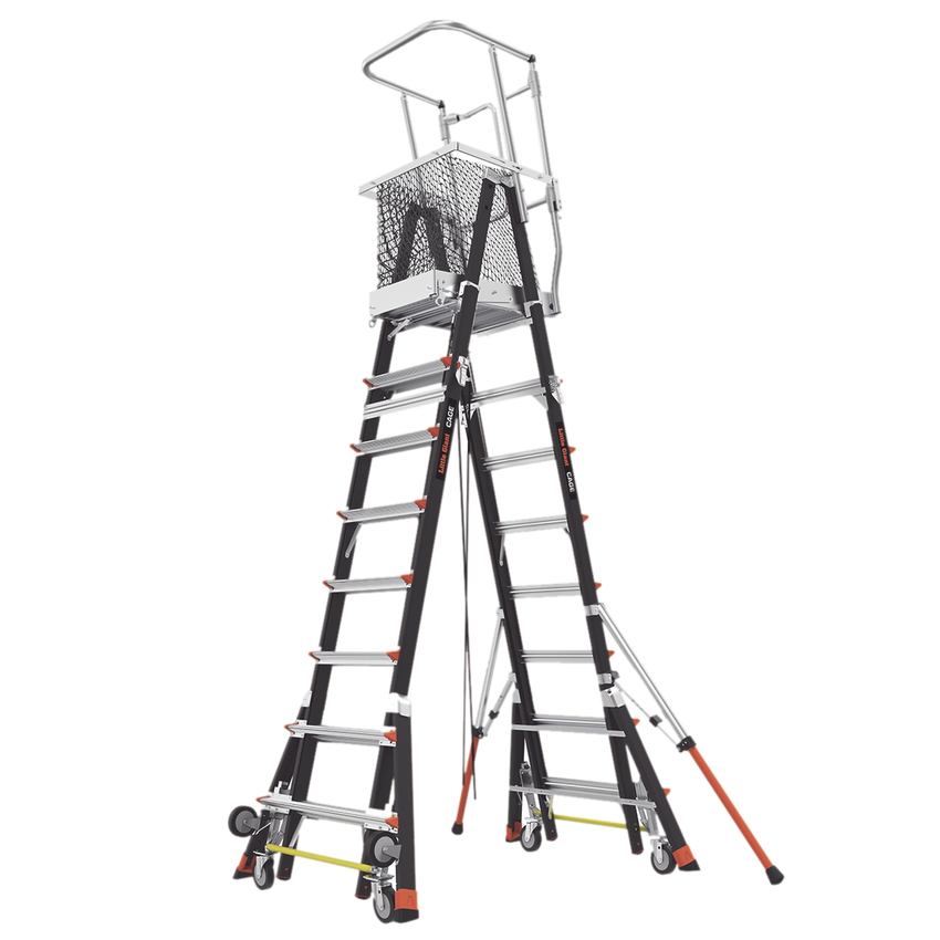 Escalera de Fibra de Vidrio con Jaula y Peldaños de Aluminio de 8'-14' (2.44 - 4.27 m). Sin Ajuste en Ruedas (RATCHET™ Leveler) (SKU:18515-240).