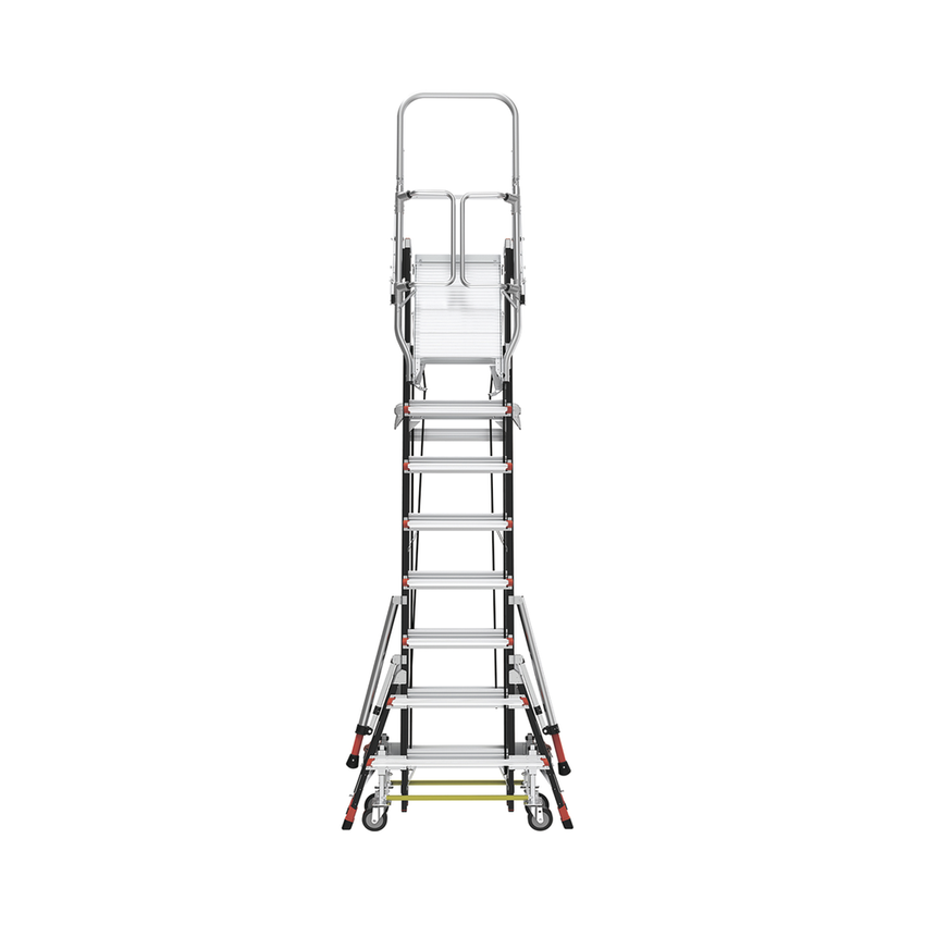 Escalera de Fibra de Vidrio  con Jaula de 8'-14' (2.44 - 4.27 m). Con Ajuste en Ruedas (RATCHET™ Leveler) (SKU:18515-817).