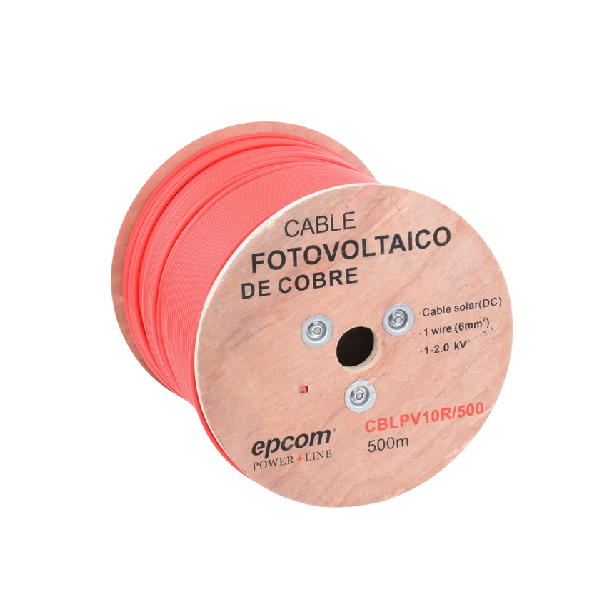 Carrete de 500 Metros / Cable Fotovoltaico Rojo  / Material COBRE / 6mm² (10AWG) / 2000 Vcc
