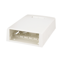 Caja de Montaje en Superficie, Con Accesorio para Resguardo de Fibra Óptica, Para 12 Módulos Mini-Com, Color Blanco Mate
