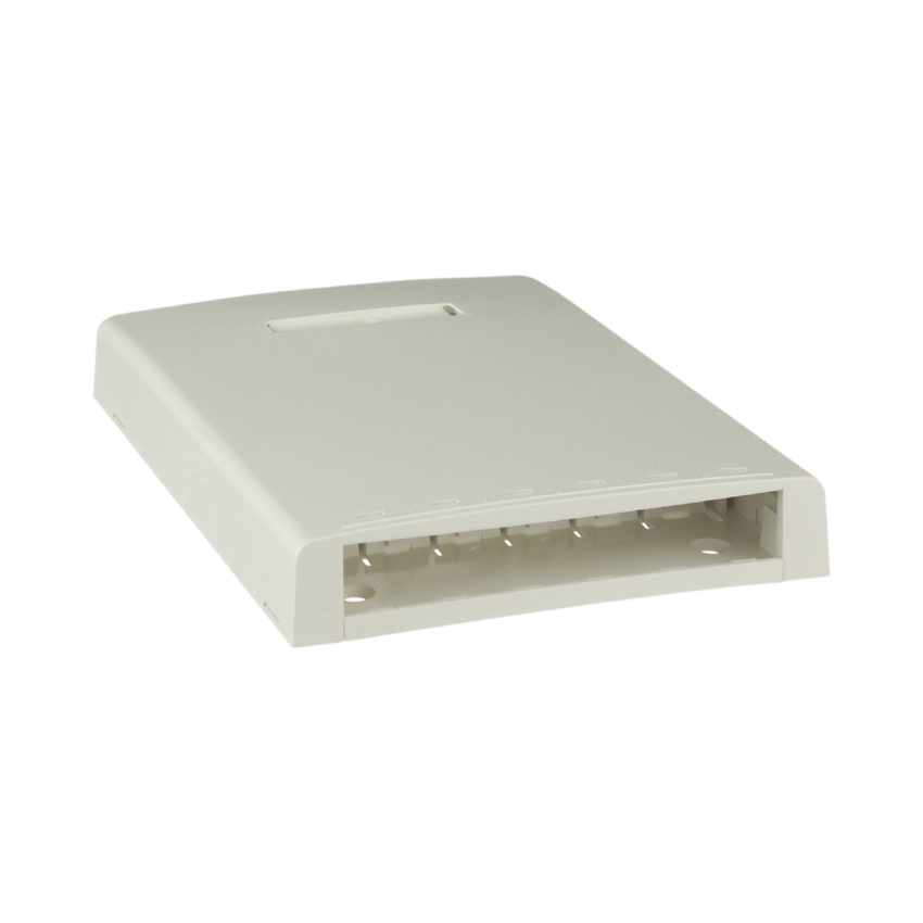 Caja de Montaje en Superficie, con Accesorio para Resguardo de Fibra Óptica, para 6 Módulos Mini-Com, Color Blanco Mate