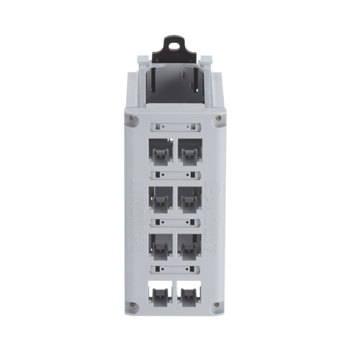 Panel de Parcheo Modular para Cobre, de Instalación en Riel DIN Estándar de 35 mm (1.38 pulgadas), 8 Puertos Mini-Com, Color Gris