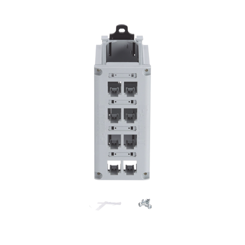 Panel de Parcheo Modular para Cobre, Blindado, de Instalación en Riel DIN Estándar de 35 mm (1.38 pulgadas), 8 Puertos Mini-Com, Color Gris