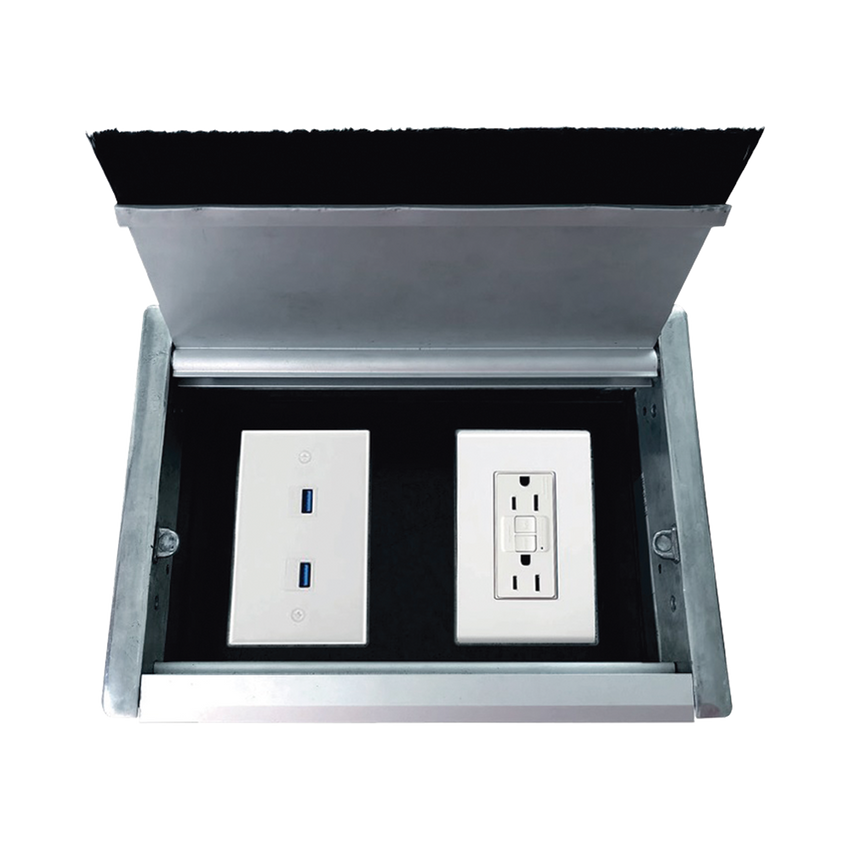 Caja Universal Vacía de 2 Módulos para Instalación en Escritorio (Voz, Datos, Video, Contactos Eléctricos), (No Incluye Accesorios)