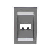 Placa de Pared Vertical Ejecutiva, Salida Para 2 Puertos Mini-Com, Con Espacios Para Etiquetas, Color Gris