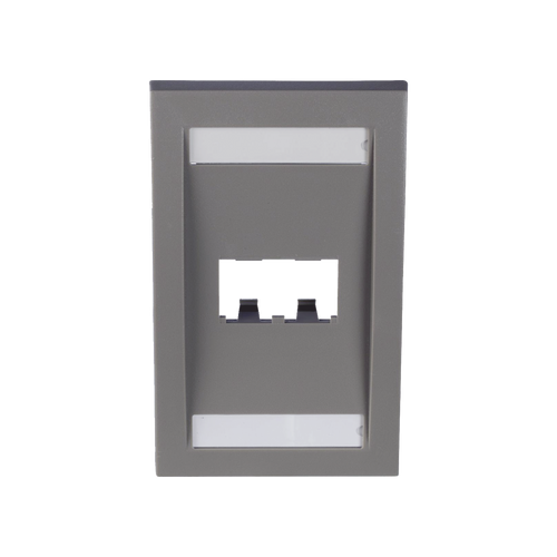 Placa de Pared Vertical Ejecutiva, Salida Para 2 Puertos Mini-Com, Con Espacios Para Etiquetas, Color Gris