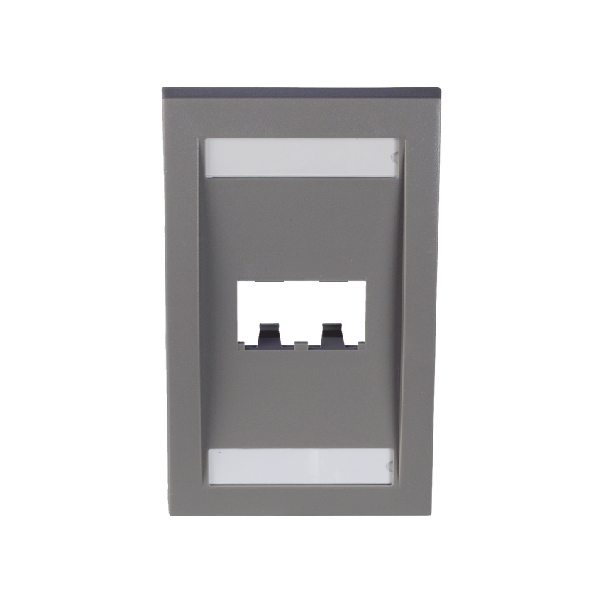Placa de Pared Vertical Ejecutiva, Salida Para 2 Puertos Mini-Com, Con Espacios Para Etiquetas, Color Gris