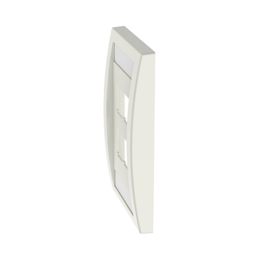 Placa de Pared Vertical Ejecutiva, Salida Para 4 Puertos Mini-Com, Con Espacios Para Etiquetas, Color Blanco Mate