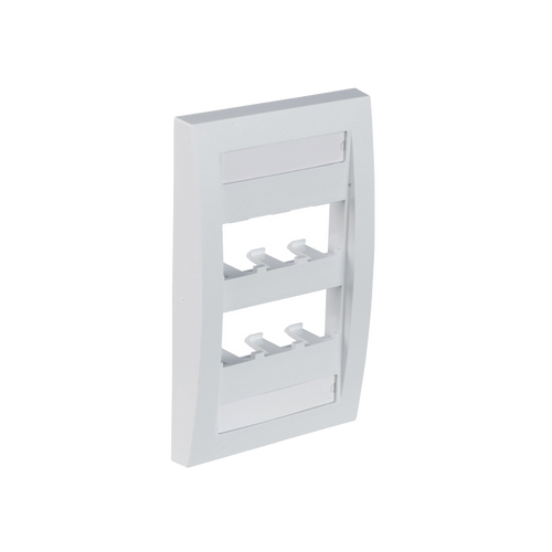 Placa de Pared Vertical Ejecutiva, Salida Para 6 Puertos Mini-Com, Con Espacios Para Etiquetas, Color Blanco