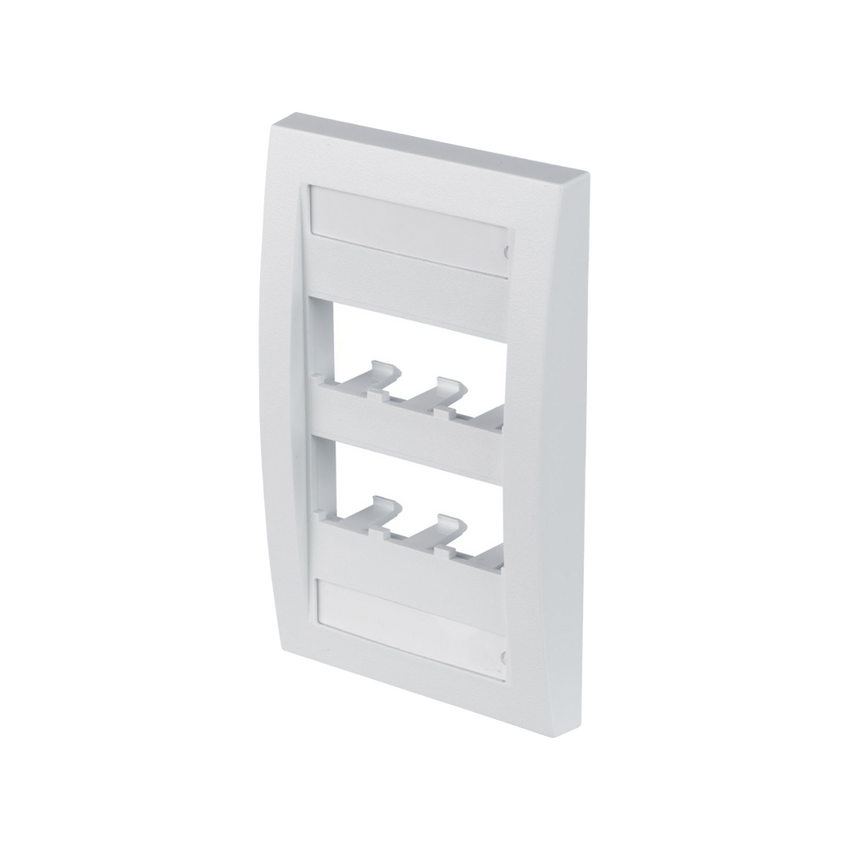 Placa de Pared Vertical Ejecutiva, Salida Para 6 Puertos Mini-Com, Con Espacios Para Etiquetas, Color Blanco