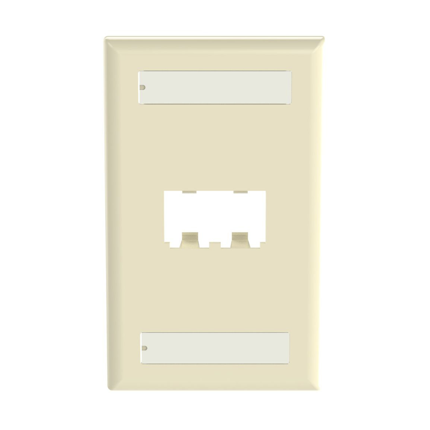 Placa de Pared Vertical Clásica, Salida Para 2 Puertos Mini-Com, Con Espacios Para Etiquetas, Color Marfil