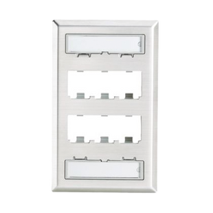 Placa de Pared Vertical, de Acero Inoxidable, Salida Para 6 Puertos Mini-Com, Con Espacios Para Etiquetas