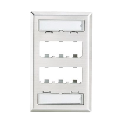 Placa de Pared Vertical, de Acero Inoxidable, Salida Para 6 Puertos Mini-Com, Con Espacios Para Etiquetas
