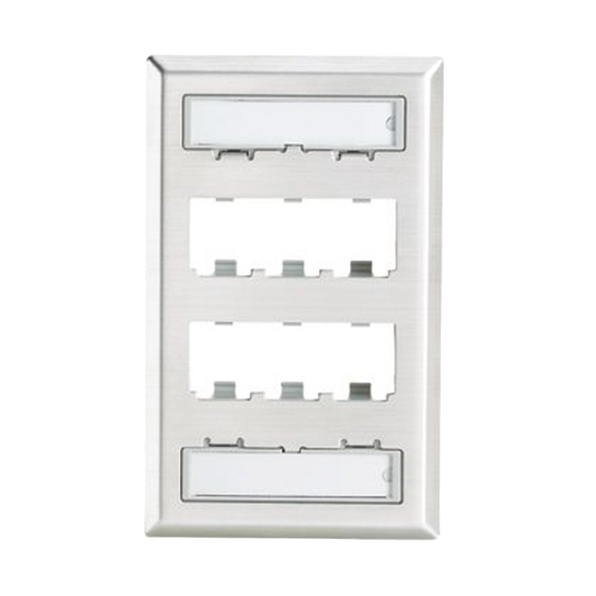 Placa de Pared Vertical, de Acero Inoxidable, Salida Para 6 Puertos Mini-Com, Con Espacios Para Etiquetas
