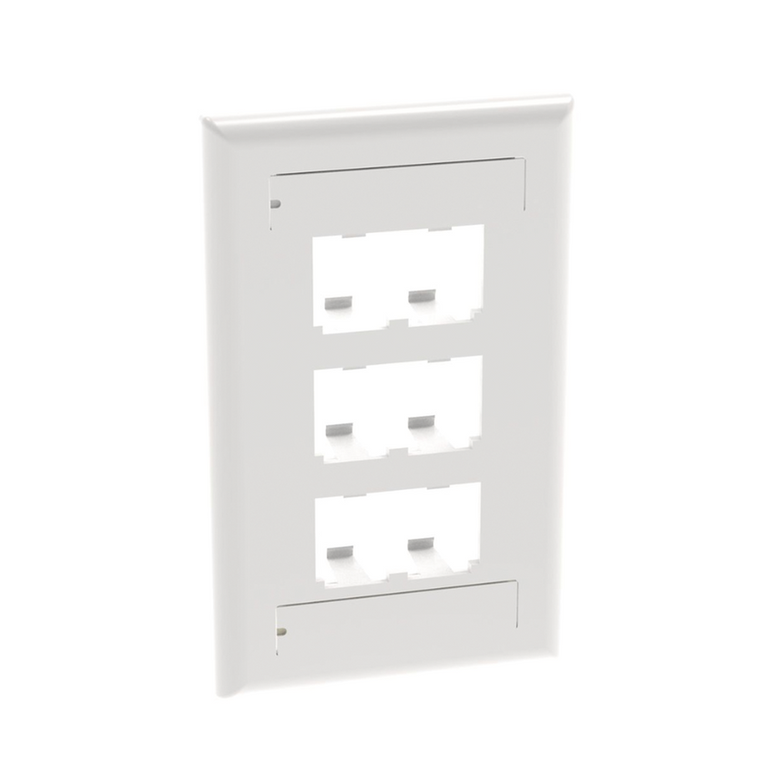 Placa de Pared Vertical Clásica, Salida Para 6 Puertos Mini-Com, Con Espacios Para Etiquetas, Color Blanco