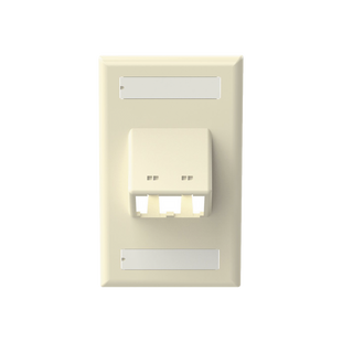 Placa de Pared Vertical Clásica, Salida Para 2 Puertos Mini-Com Inclinados, Con Espacios Para Etiquetas, Color Marfil