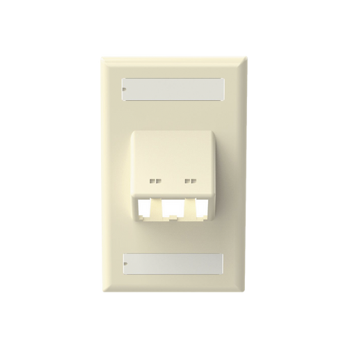 Placa de Pared Vertical Clásica, Salida Para 2 Puertos Mini-Com Inclinados, Con Espacios Para Etiquetas, Color Marfil