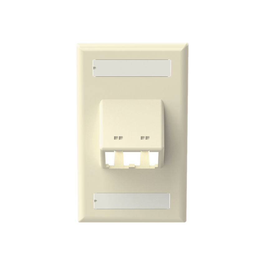 Placa de Pared Vertical Clásica, Salida Para 2 Puertos Mini-Com Inclinados, Con Espacios Para Etiquetas, Color Marfil