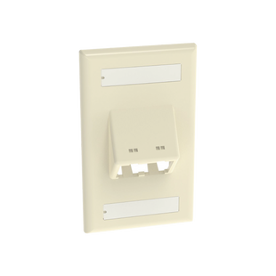 Placa de Pared Vertical Clásica, Salida Para 2 Puertos Mini-Com Inclinados, Con Espacios Para Etiquetas, Color Marfil