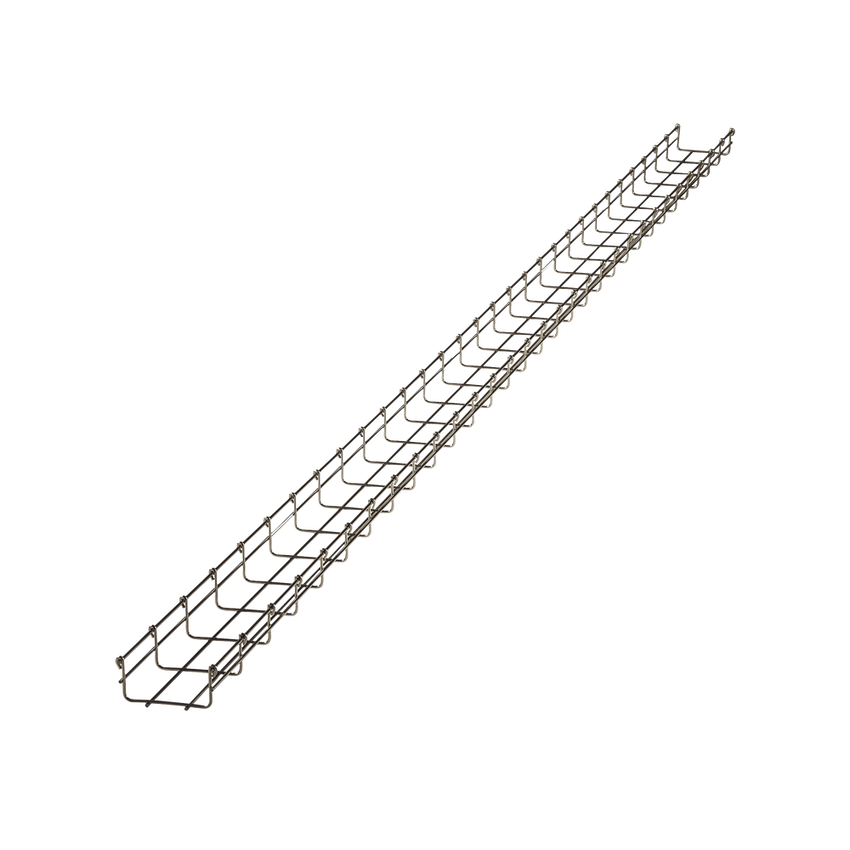 Charola tipo malla 54/100 mm, con acabado Acero Inoxidable 304L, hasta 86 cables Cat6, tramo 3 m
